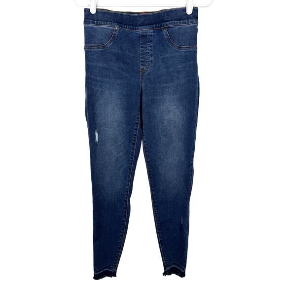 Women's Spanx Distressed Denim Ankle Skinny Raw Hem Stretch Pull On Legging sz M - Picture 1 of 9